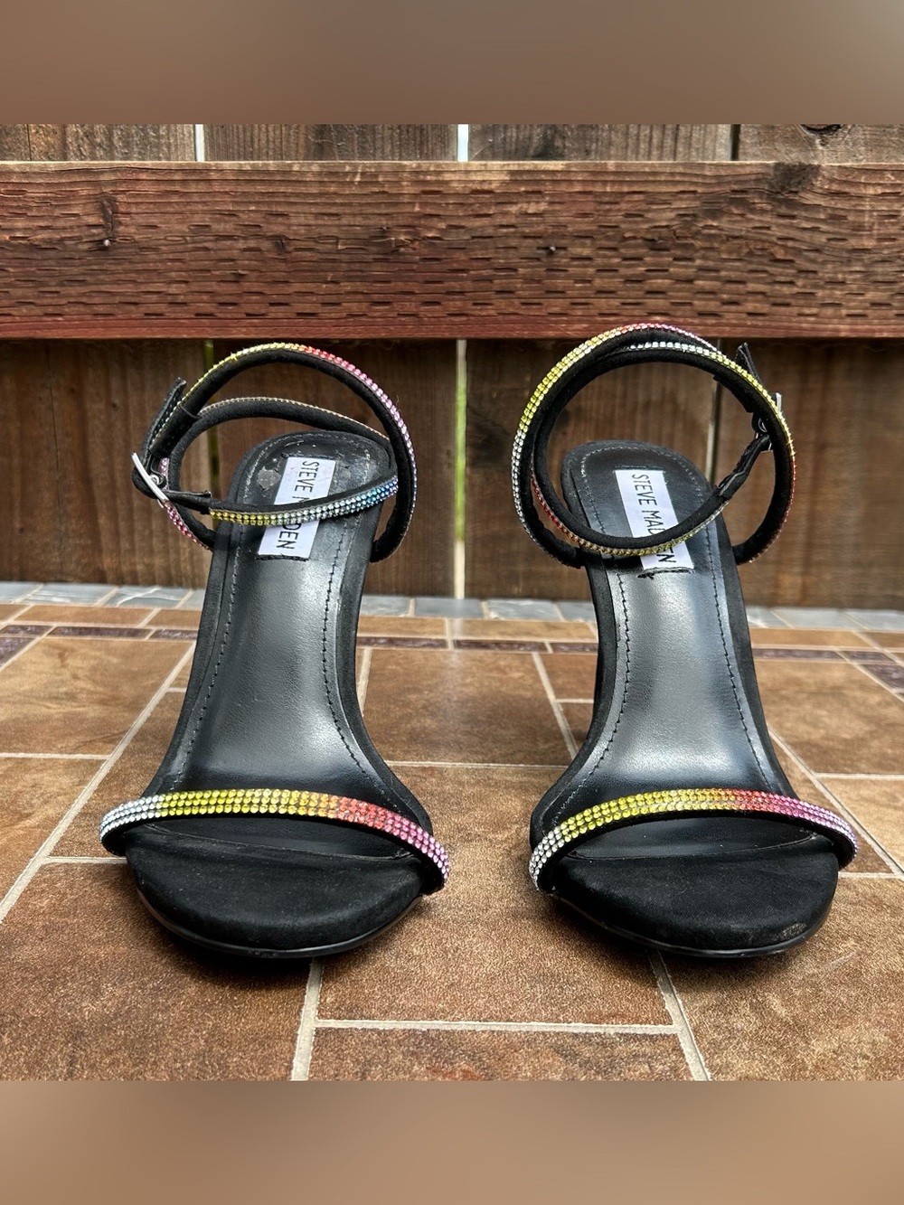 Size 7M | Steve Madden | Black Heels with Multicolor Crystal Straps